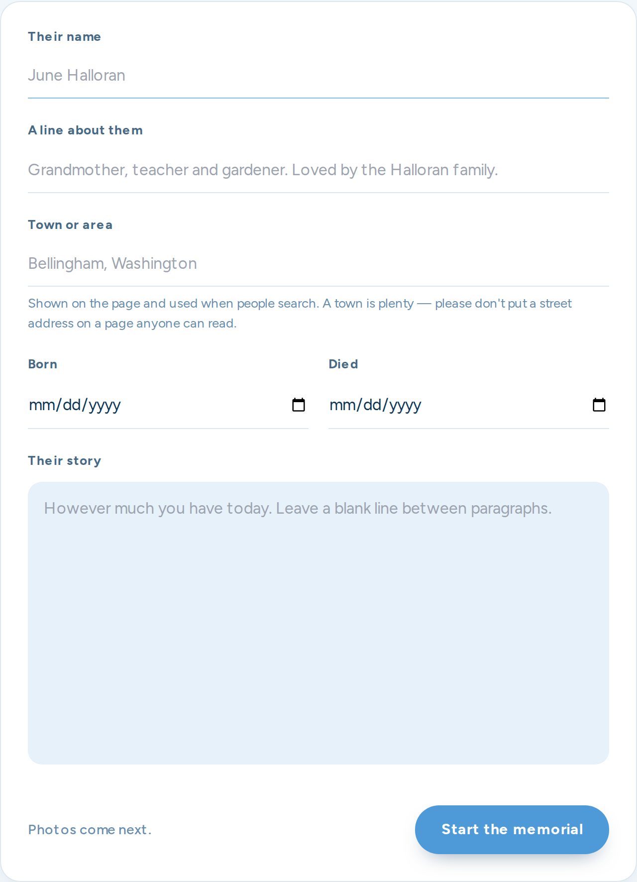 The new-memorial form