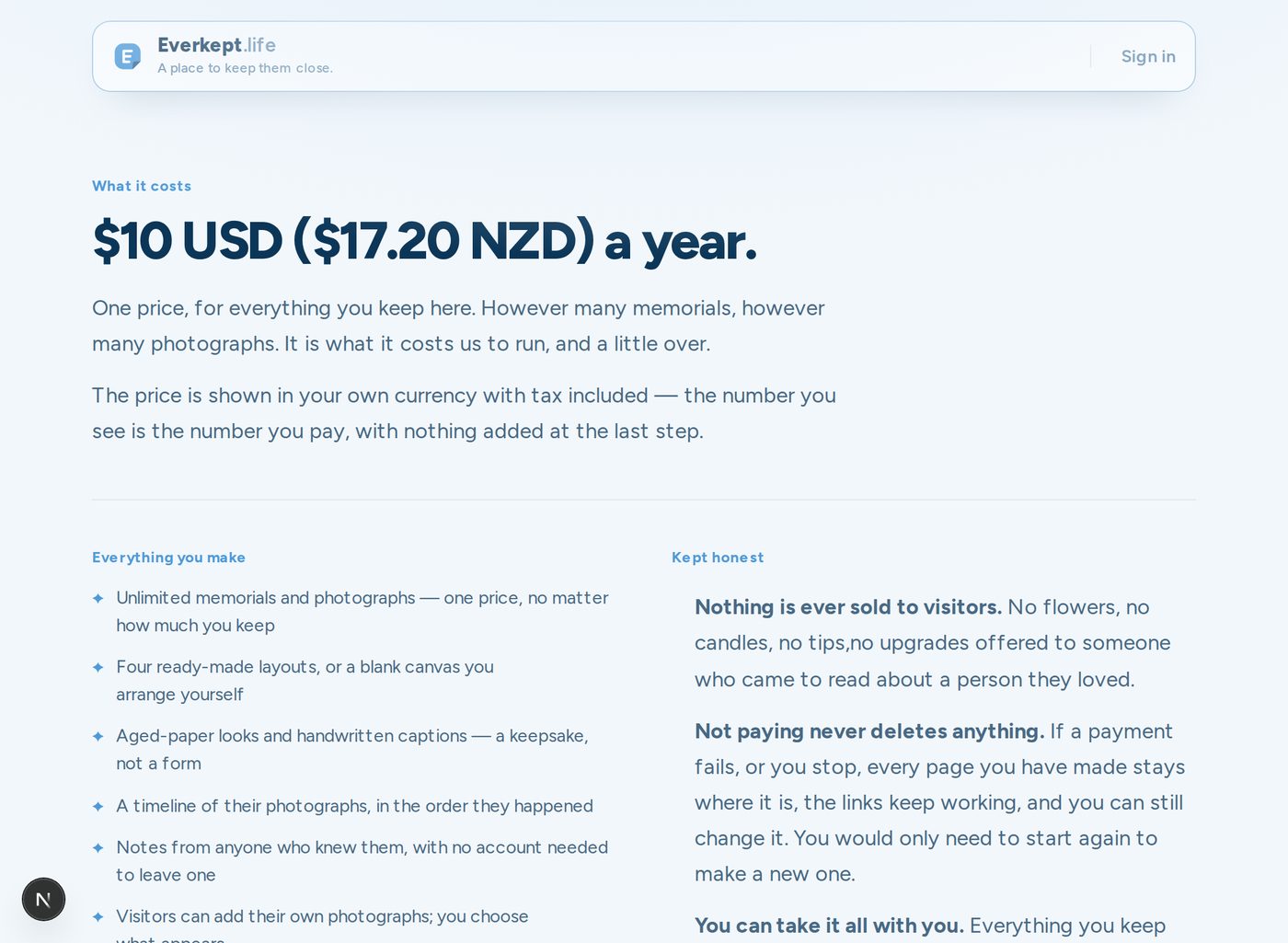 The pricing page